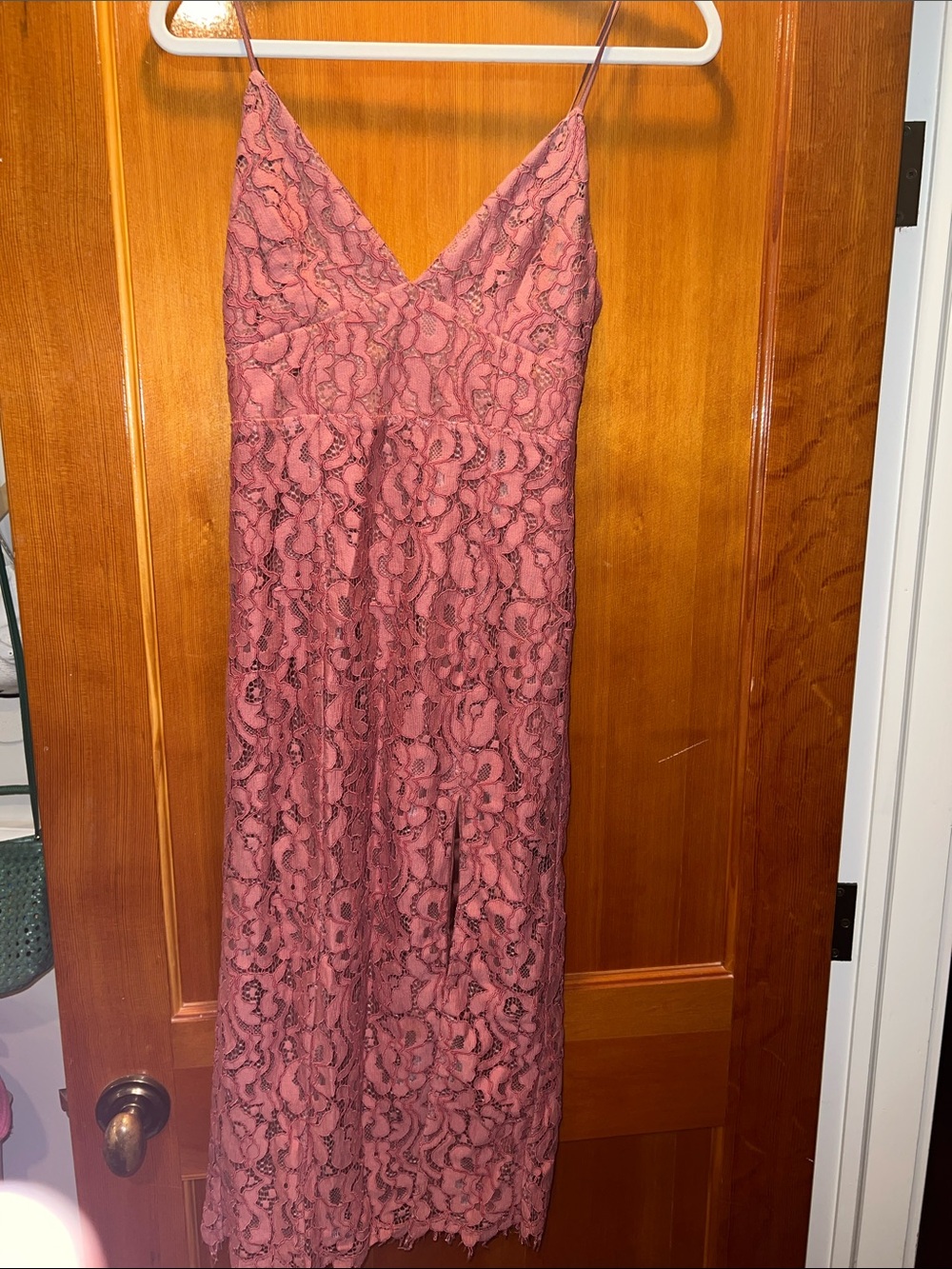 Lovers + Friends Dusty Rose Lace Maxi Slip Dress